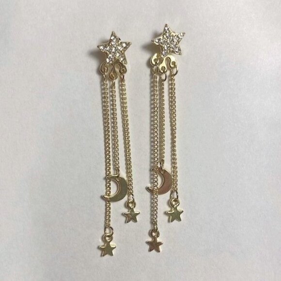 Gold Moon and Stars Drop Earrings - Picture 3 of 3